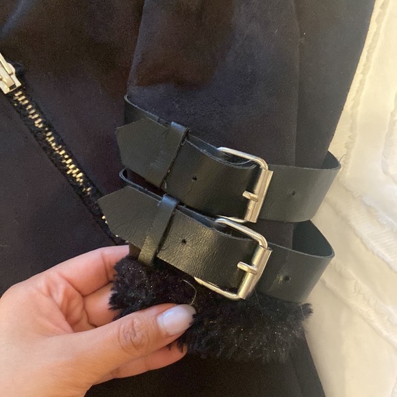 Boohoo black faux suede biker jacket size US 1 petite - Picture 3 of 8